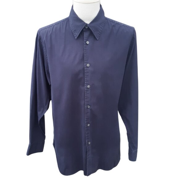 GAP Stretch SZ L Navy Blue Cotton Men's Button Up Shirt - Picture 1 of 11